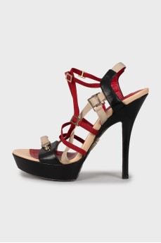 Leather and textile sandals