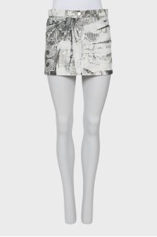 Printed denim mini skirt