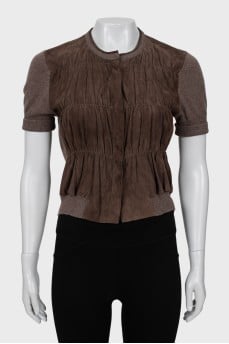 Brown cashmere and suede T-shirt