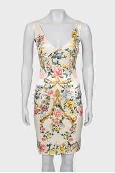 Printed silk fitted dress