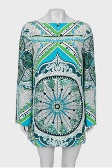 Printed silk mini dress