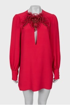 Silk mini dress with decor