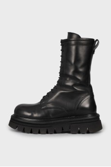 Black leather high boots