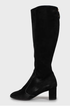 Suede boots with gold zipper