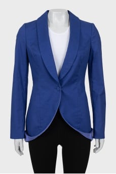 Blue jacket extended at the back