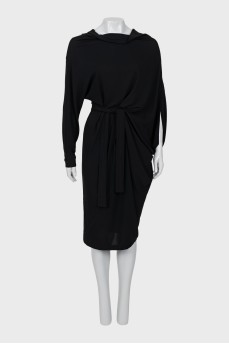 Black asymmetrical dress with belt