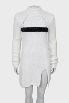 Wool dress decorated with black rhinestones