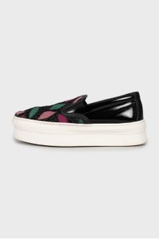Leather slip-ons with embroidery