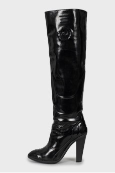 Patent leather high heel boots