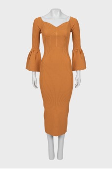 Brown ribbed midi dress