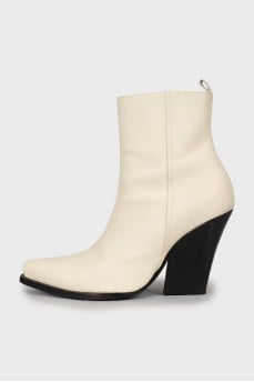 White pointed toe ankle boots