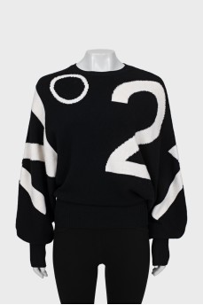 Knitted sweater with puff sleeves