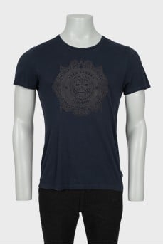 Men's navy blue printed T-shirt