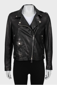 Straight fit leather jacket