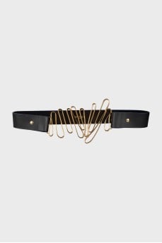 Black leather belt with gold buckle