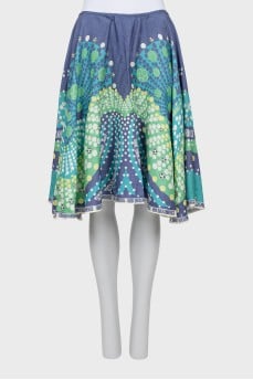 Printed silk A-line skirt