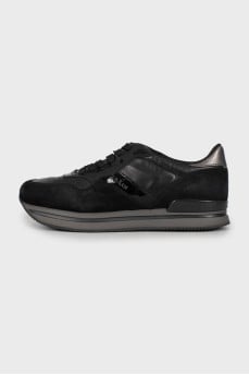 Black leather and suede sneakers