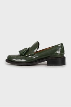 Green leather loafers