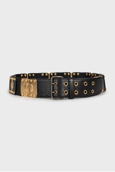 Leather belt with metal inserts