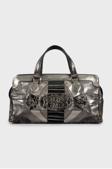 Silver bag with metal logo