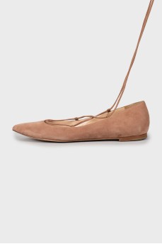 Suede ballerinas with ties