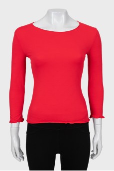 Fitted red ruffle jumper