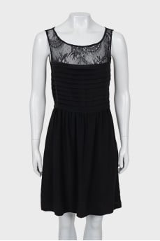 Silk mini dress with lace