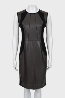 Dress with leather inserts and tag