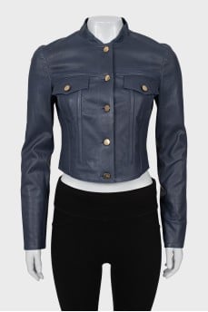 Blue leather cropped jacket