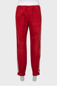 Men's jeans with elastic band with stripes