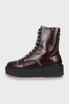 Burgundy boots with chunky soles