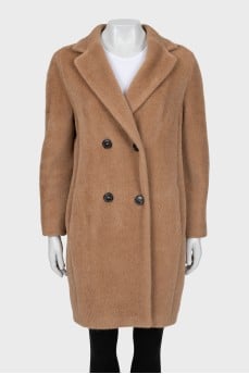 Double-breasted alpaca and wool coat