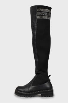Leather boots with textile inserts