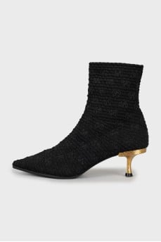Textile ankle boots with gold heel