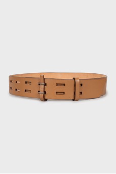 Wide brown leather belt