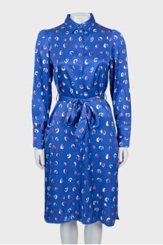 Printed shirt dress with waistband