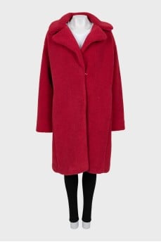 Red eco-fur coat
