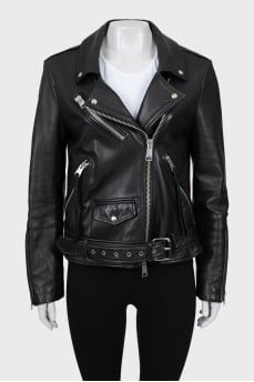 Leather jacket with bias closure