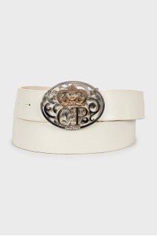 Men's white leather belt