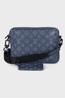 Men's leather duo messenger bag