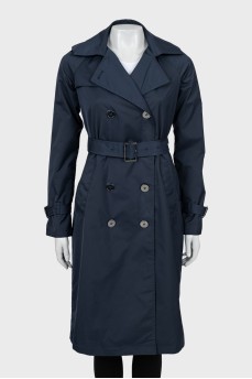 Dark blue trench coat with waistband