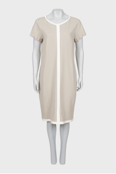 Beige dress with leather inserts
