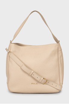 Beige leather hobo bag