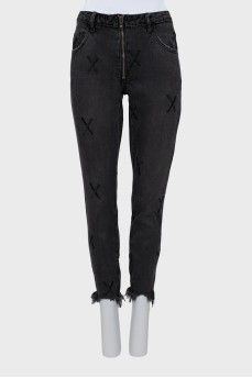 Gray raw edge jeans
