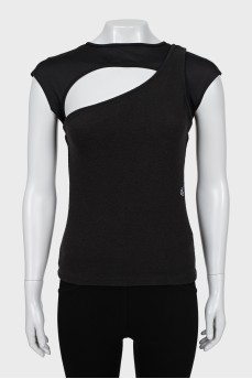 Black T-shirt with neckline and tag