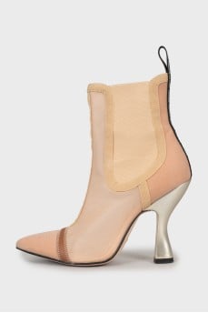 Beige textile ankle boots