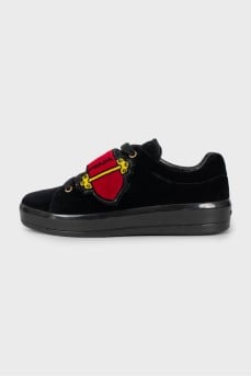 Velor sneakers with Velcro and laces