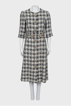 Tweed dress decorated with buttons