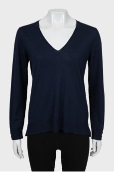 Blue pullover with gold buttons