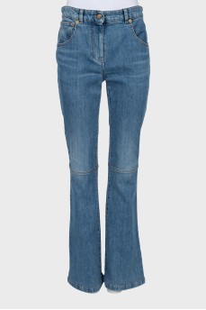 Blue high-waisted flared jeans